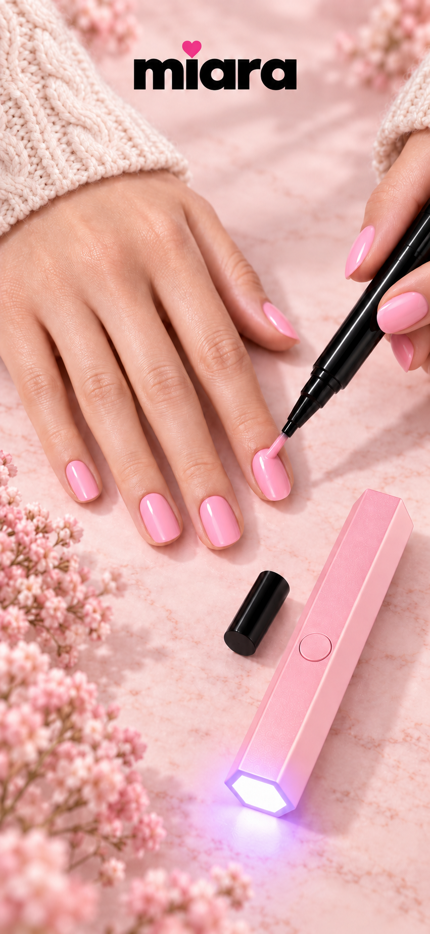 Applying pink gel polish with a MIARA Gel Pen
